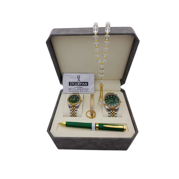 "Men's Stainless Steel Set: Watch, Rosary, Pen & Cufflinks"طقم رجالي من الفولاذ المقاوم للصدأ: ساعة، مسبحة، قلم، وأزرار أكمام
