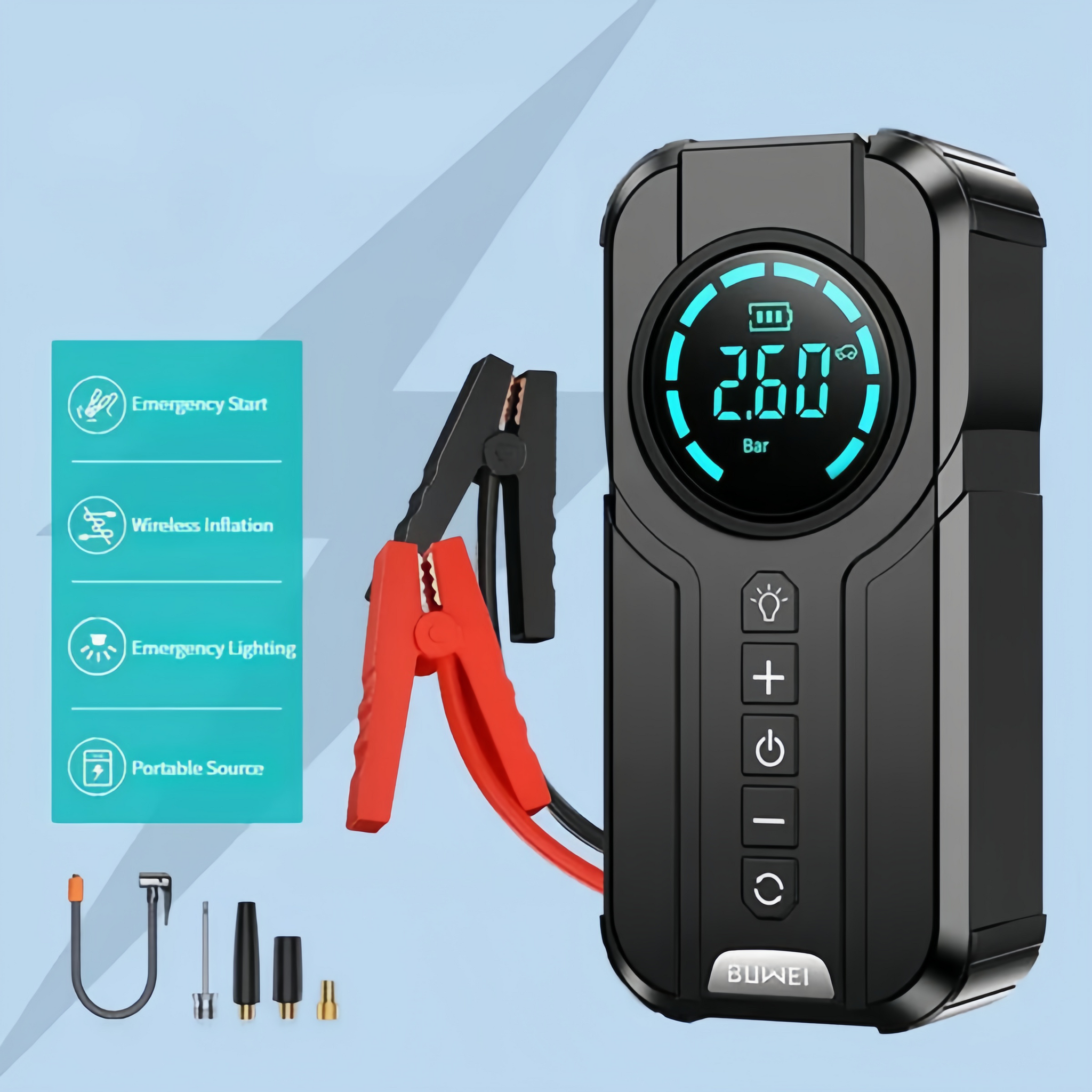 Jump Starter With Air Pump جهاز بدء التشغيل مع مضخة هوا